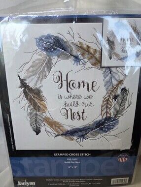 Janlynn 'Build Our Nest' Stamped Cross Stitch Wall Art - Blue, Brown, Gray